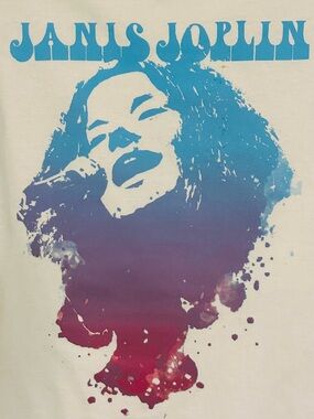 JANIS JOPLIN  Gradient Portrait Tee - White with Blue & Magenta Print